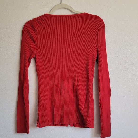 Red Ribbed Zip-Up Sweater - Picture 2 of 5